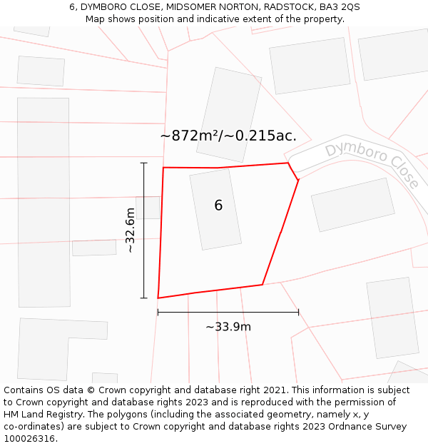 6, DYMBORO CLOSE, MIDSOMER NORTON, RADSTOCK, BA3 2QS: Plot and title map