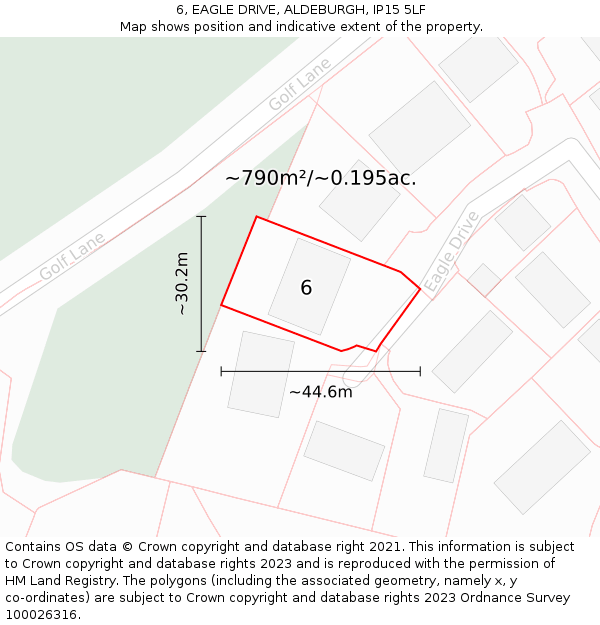 6, EAGLE DRIVE, ALDEBURGH, IP15 5LF: Plot and title map
