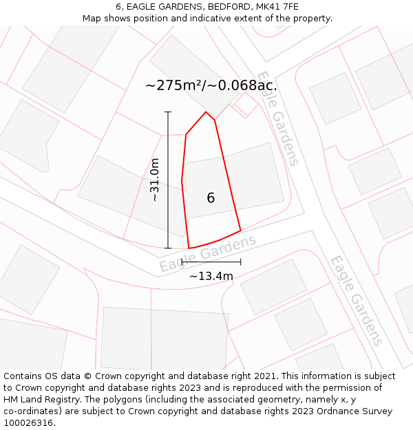 6, EAGLE GARDENS, BEDFORD, MK41 7FE: Plot and title map