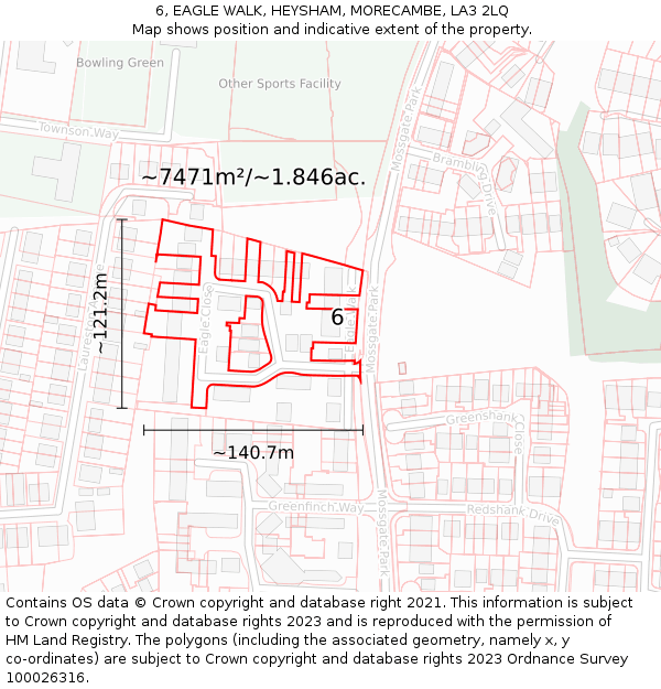 6, EAGLE WALK, HEYSHAM, MORECAMBE, LA3 2LQ: Plot and title map