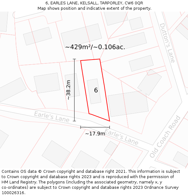 6, EARLES LANE, KELSALL, TARPORLEY, CW6 0QR: Plot and title map