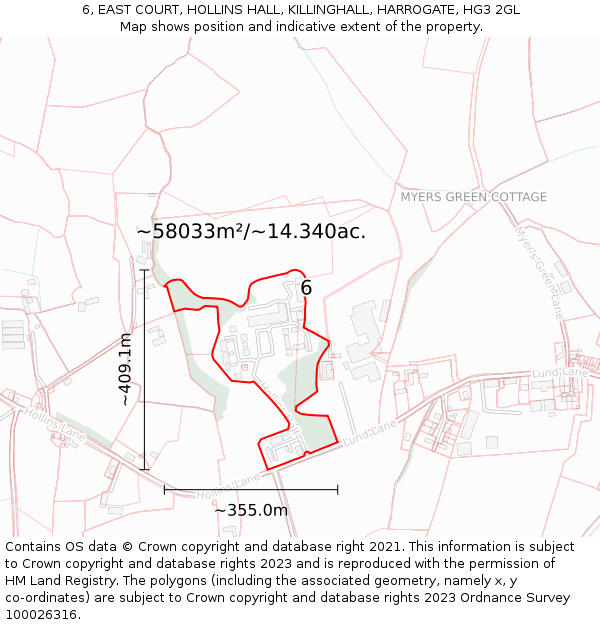 6, EAST COURT, HOLLINS HALL, KILLINGHALL, HARROGATE, HG3 2GL: Plot and title map
