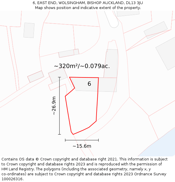 6, EAST END, WOLSINGHAM, BISHOP AUCKLAND, DL13 3JU: Plot and title map