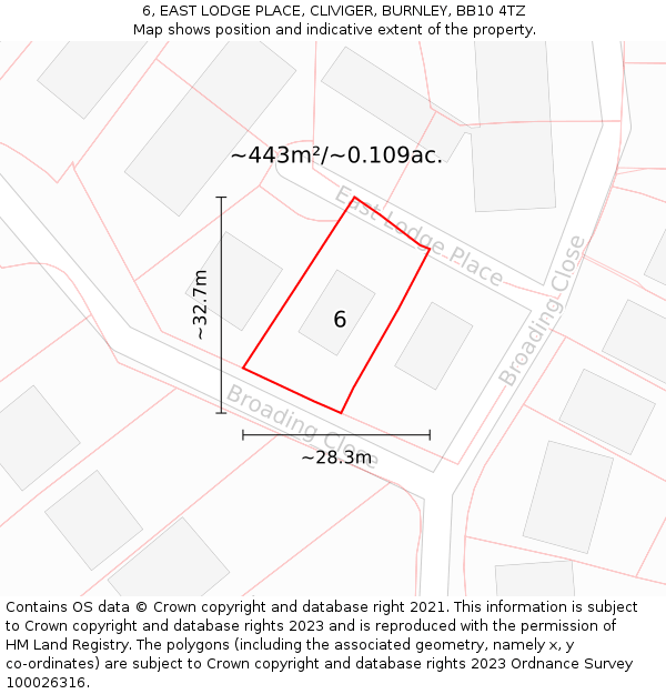 6, EAST LODGE PLACE, CLIVIGER, BURNLEY, BB10 4TZ: Plot and title map