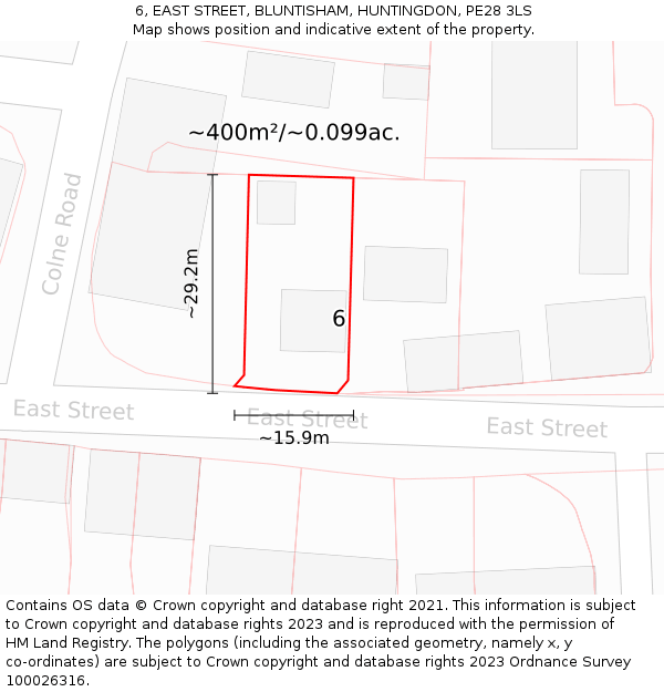 6, EAST STREET, BLUNTISHAM, HUNTINGDON, PE28 3LS: Plot and title map
