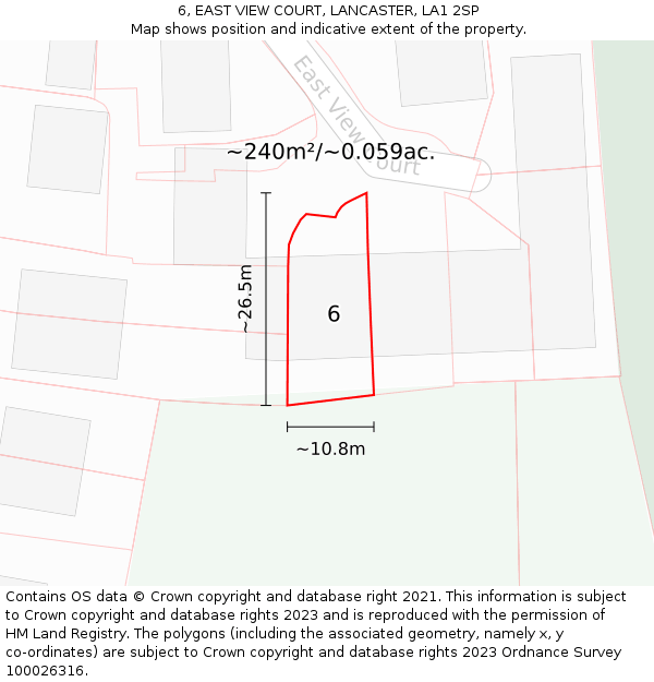 6, EAST VIEW COURT, LANCASTER, LA1 2SP: Plot and title map