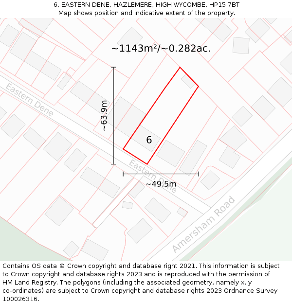 6, EASTERN DENE, HAZLEMERE, HIGH WYCOMBE, HP15 7BT: Plot and title map