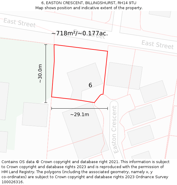 6, EASTON CRESCENT, BILLINGSHURST, RH14 9TU: Plot and title map
