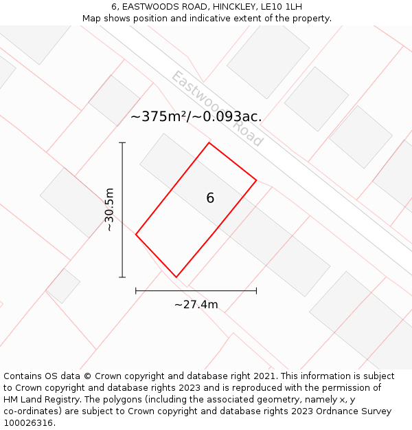 6, EASTWOODS ROAD, HINCKLEY, LE10 1LH: Plot and title map