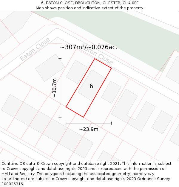 6, EATON CLOSE, BROUGHTON, CHESTER, CH4 0RF: Plot and title map