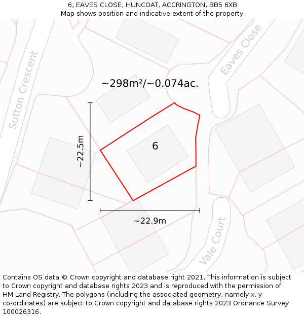 6, EAVES CLOSE, HUNCOAT, ACCRINGTON, BB5 6XB: Plot and title map