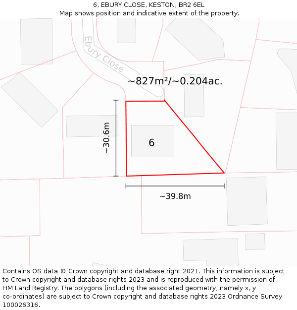 6, EBURY CLOSE, KESTON, BR2 6EL: Plot and title map