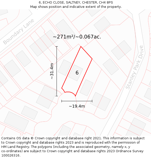 6, ECHO CLOSE, SALTNEY, CHESTER, CH4 8PS: Plot and title map