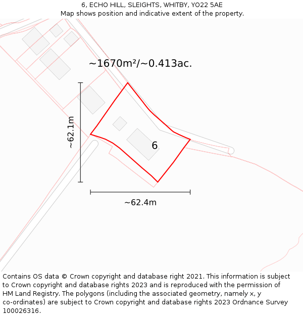 6, ECHO HILL, SLEIGHTS, WHITBY, YO22 5AE: Plot and title map