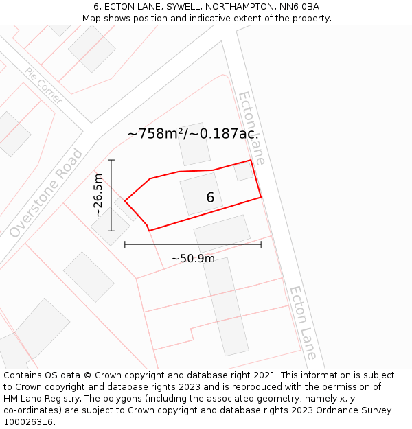 6, ECTON LANE, SYWELL, NORTHAMPTON, NN6 0BA: Plot and title map