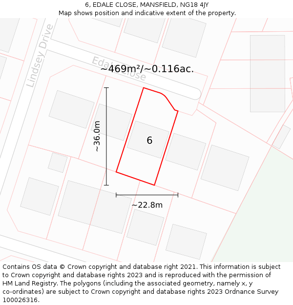 6, EDALE CLOSE, MANSFIELD, NG18 4JY: Plot and title map