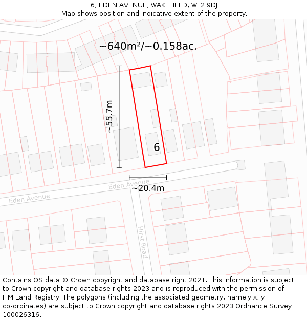 6, EDEN AVENUE, WAKEFIELD, WF2 9DJ: Plot and title map