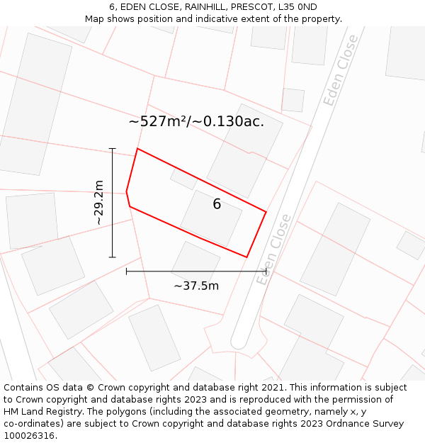 6, EDEN CLOSE, RAINHILL, PRESCOT, L35 0ND: Plot and title map