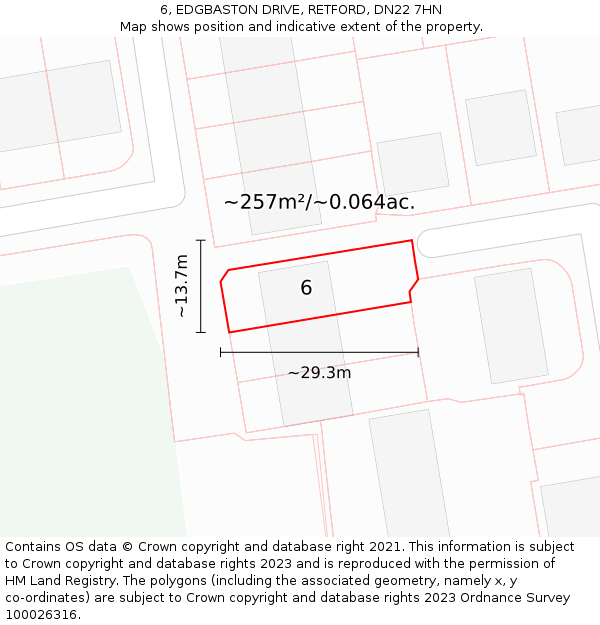 6, EDGBASTON DRIVE, RETFORD, DN22 7HN: Plot and title map