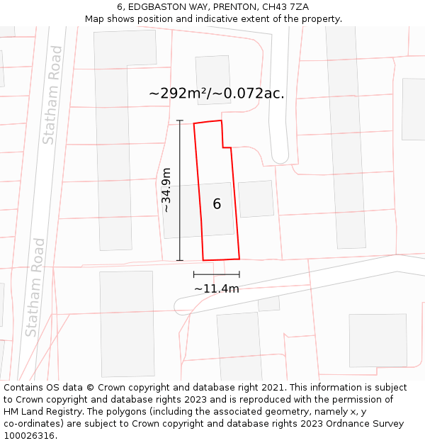 6, EDGBASTON WAY, PRENTON, CH43 7ZA: Plot and title map