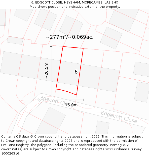 6, EDGCOTT CLOSE, HEYSHAM, MORECAMBE, LA3 2HX: Plot and title map