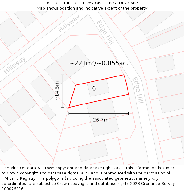 6, EDGE HILL, CHELLASTON, DERBY, DE73 6RP: Plot and title map