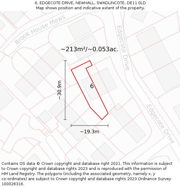 6, EDGECOTE DRIVE, NEWHALL, SWADLINCOTE, DE11 0LD: Plot and title map