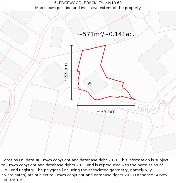 6, EDGEWOOD, BRACKLEY, NN13 6PJ: Plot and title map