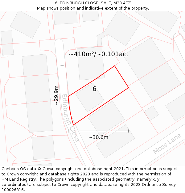 6, EDINBURGH CLOSE, SALE, M33 4EZ: Plot and title map