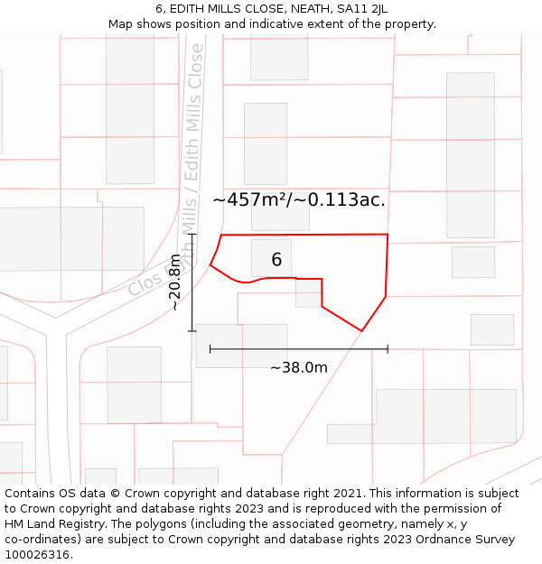 6, EDITH MILLS CLOSE, NEATH, SA11 2JL: Plot and title map