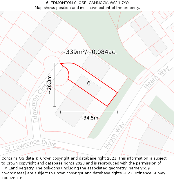 6, EDMONTON CLOSE, CANNOCK, WS11 7YQ: Plot and title map