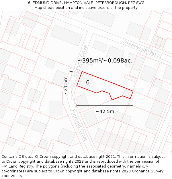 6, EDMUND DRIVE, HAMPTON VALE, PETERBOROUGH, PE7 8WG: Plot and title map