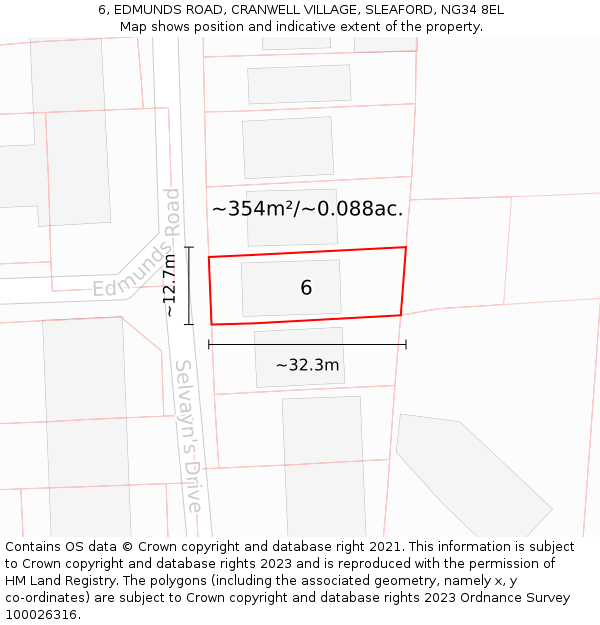 6, EDMUNDS ROAD, CRANWELL VILLAGE, SLEAFORD, NG34 8EL: Plot and title map