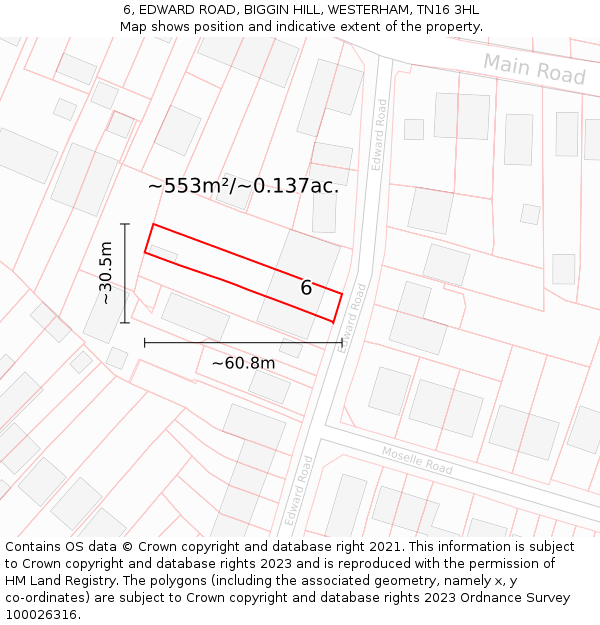 6, EDWARD ROAD, BIGGIN HILL, WESTERHAM, TN16 3HL: Plot and title map
