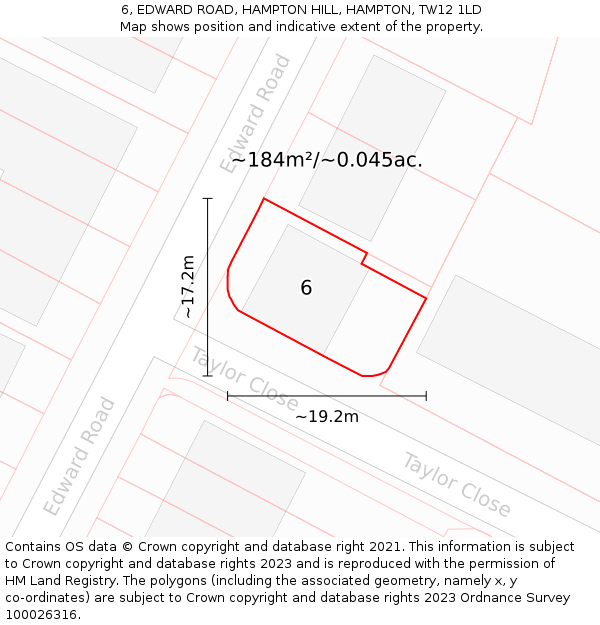 6, EDWARD ROAD, HAMPTON HILL, HAMPTON, TW12 1LD: Plot and title map