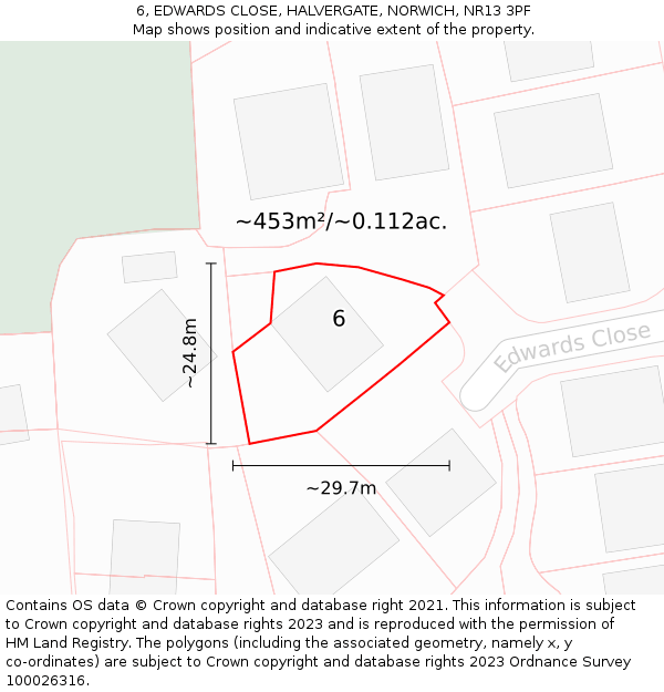 6, EDWARDS CLOSE, HALVERGATE, NORWICH, NR13 3PF: Plot and title map