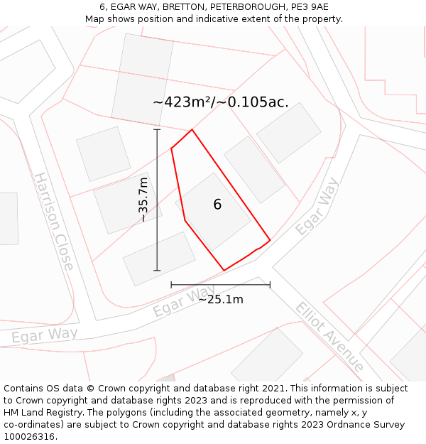 6, EGAR WAY, BRETTON, PETERBOROUGH, PE3 9AE: Plot and title map