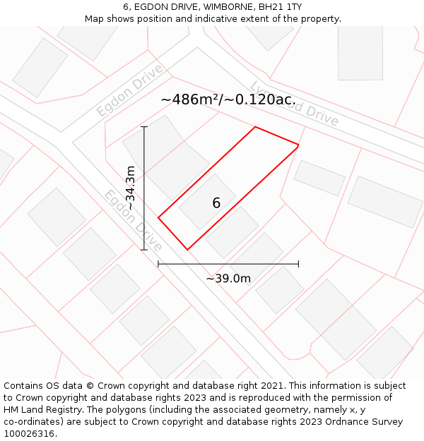 6, EGDON DRIVE, WIMBORNE, BH21 1TY: Plot and title map