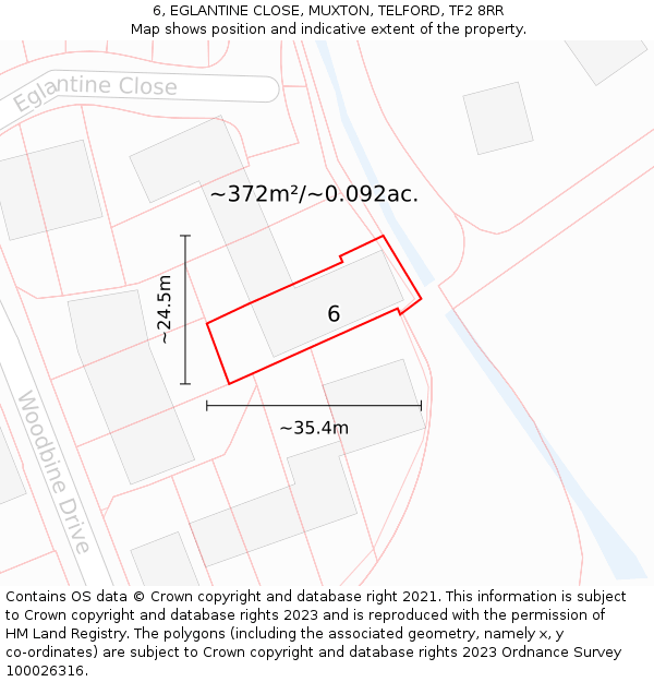 6, EGLANTINE CLOSE, MUXTON, TELFORD, TF2 8RR: Plot and title map
