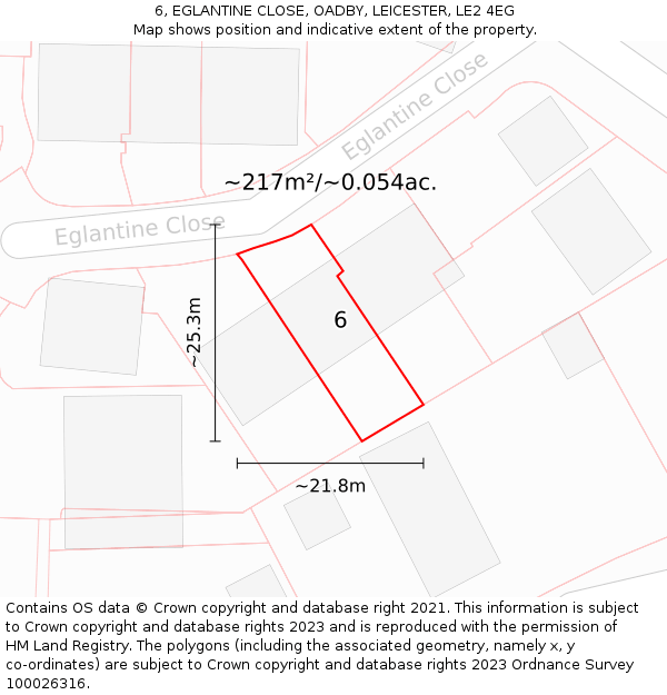 6, EGLANTINE CLOSE, OADBY, LEICESTER, LE2 4EG: Plot and title map