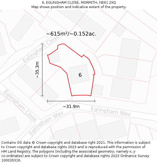 6, EGLINGHAM CLOSE, MORPETH, NE61 2XQ: Plot and title map