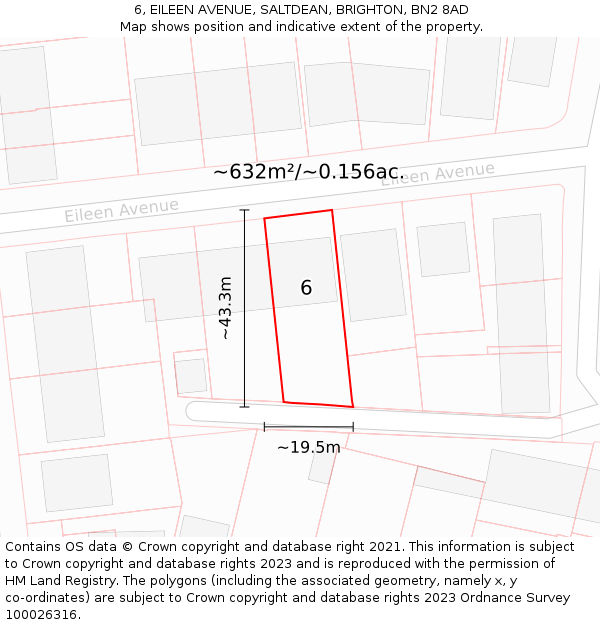 6, EILEEN AVENUE, SALTDEAN, BRIGHTON, BN2 8AD: Plot and title map