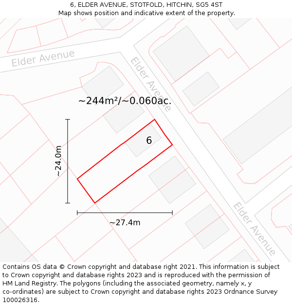 6, ELDER AVENUE, STOTFOLD, HITCHIN, SG5 4ST: Plot and title map