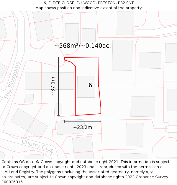 6, ELDER CLOSE, FULWOOD, PRESTON, PR2 9NT: Plot and title map