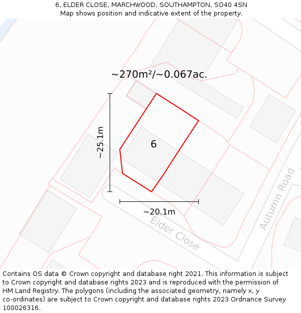 6, ELDER CLOSE, MARCHWOOD, SOUTHAMPTON, SO40 4SN: Plot and title map