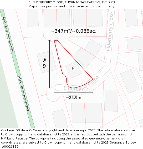 6, ELDERBERRY CLOSE, THORNTON-CLEVELEYS, FY5 2ZB: Plot and title map