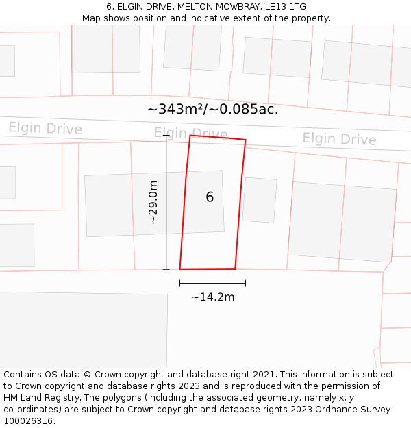 6, ELGIN DRIVE, MELTON MOWBRAY, LE13 1TG: Plot and title map