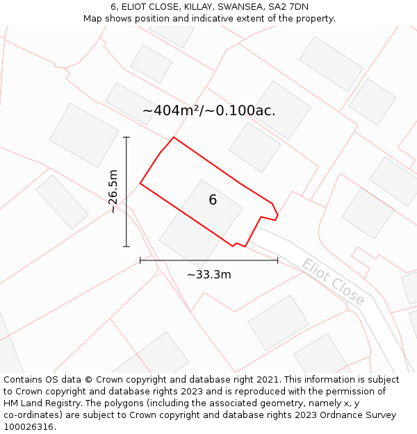 6, ELIOT CLOSE, KILLAY, SWANSEA, SA2 7DN: Plot and title map