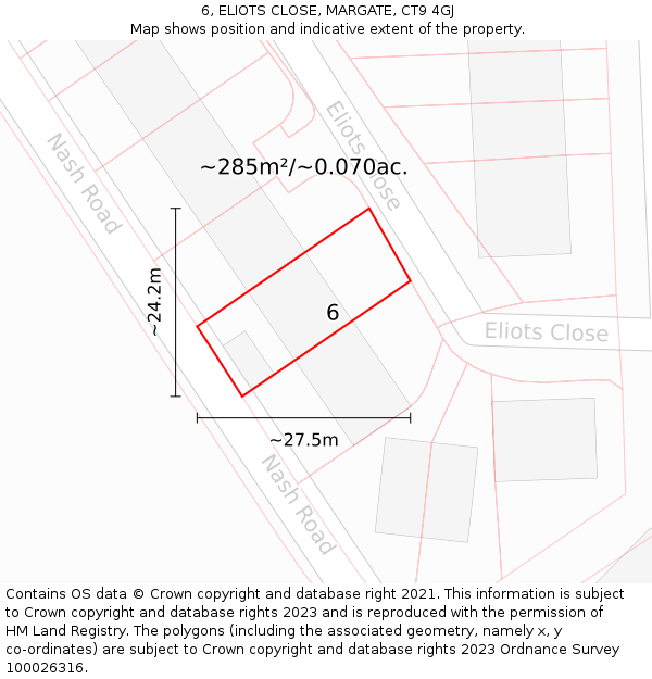 6, ELIOTS CLOSE, MARGATE, CT9 4GJ: Plot and title map