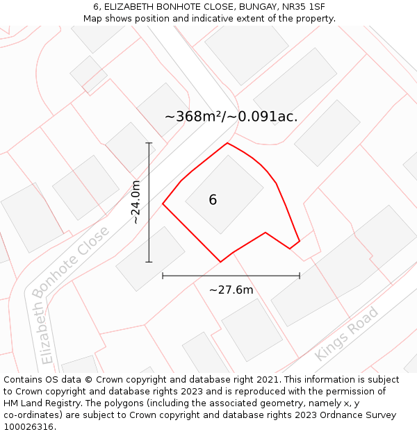 6, ELIZABETH BONHOTE CLOSE, BUNGAY, NR35 1SF: Plot and title map